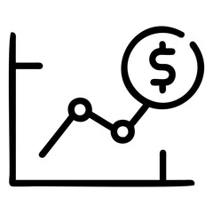 Financial growth chart icon showing dollar sign for investment and business performance analysis success rate isolated on transparent background