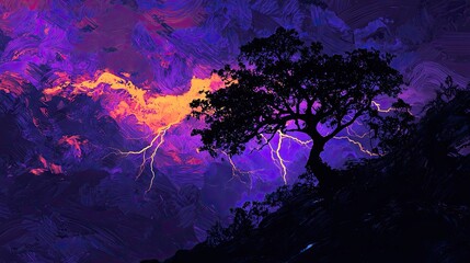 Dramatic mountain landscape under stormy sky.