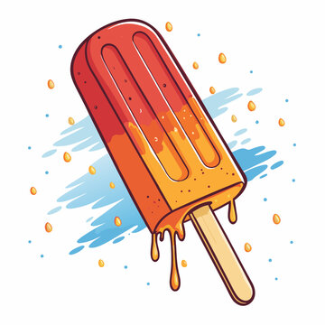 Create a bold vector illustration of a melting popsicle dripping, showcasing vibrant color gradients and thick outlines.