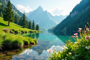 Fototapeta premium Blurred natural landscape, perfect for product display, backdrop, forest