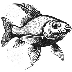 Simple Fish Logo Icon, old engraving sketch style, black and white linocut vector, trendy vintage symbol, hand drawn fish, sea creature graphic, rustic design, ocean animal,