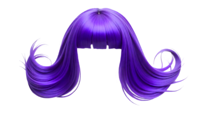 purple, brown, black, yleow, green, blue wigs on transparent background, PNG.