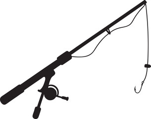 Fishing rod icon silhouette vector illustration isolated on white background