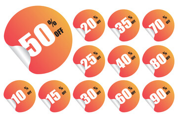 Collection of red tag label for up to 10 to 90 percent  off for marketing sale discount special off to customer in end year sale , midnight sale concept by illustration and EPS file.