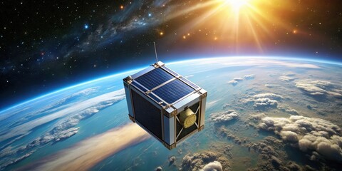 A small satellite is launched into space with compact payload designed to conduct scientific research and gather data on various phenomena, CubeSats, space science