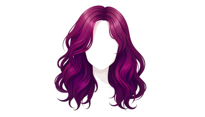 purple, brown, black, yleow, green, blue wigs on transparent background, PNG.