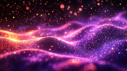 Fototapeta premium Abstract glowing particle waves in purple and orange