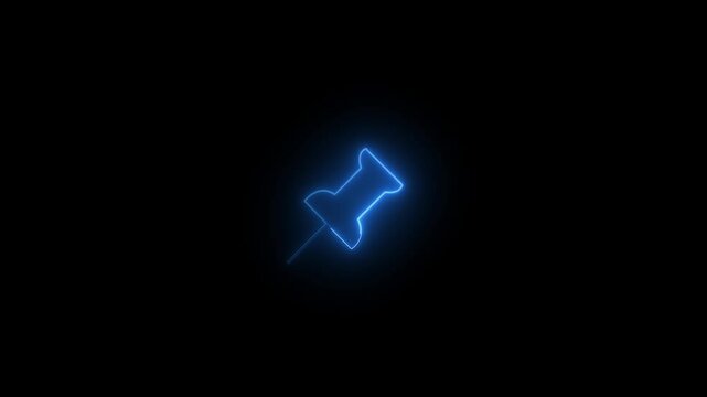 Pinned icon glowing neon animation. 4k video. 