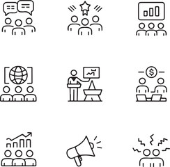 Office Icon Set Minimal Line Icons Set for Office Communication and Teamwork Concepts 