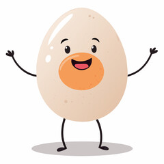 Create a vector illustration of a bold-outlined, smiling egg character with a cheerful expression.  Include a happy, cartoonish style.