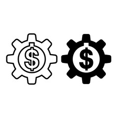 gear icon vector with dollar symbol line art style and bold style on white background