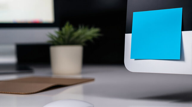 vibrant blue sticky note on modern computer monitor