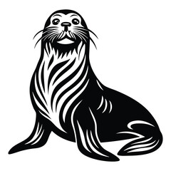 Cute Silhouette of a Sea Lion line art vector cartoon illustration, Funny Sea Lion Vector Illustration, clipart