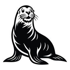 Cute Silhouette of a Sea Lion line art vector cartoon illustration, Funny Sea Lion Vector Illustration, clipart