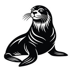 Cute Silhouette of a Sea Lion line art vector cartoon illustration, Funny Sea Lion Vector Illustration, clipart