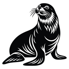 Cute Silhouette of a Sea Lion line art vector cartoon illustration, Funny Sea Lion Vector Illustration, clipart