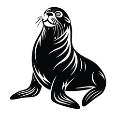 Cute Silhouette of a Sea Lion line art vector cartoon illustration, Funny Sea Lion Vector Illustration, clipart