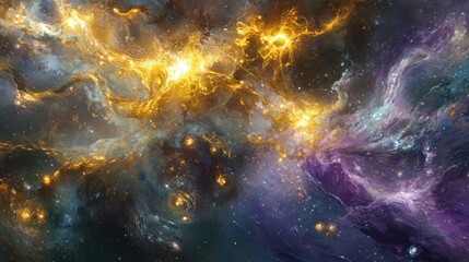 Obraz premium Cosmic nebulae, vibrant colors, celestial display