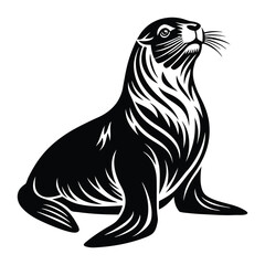 Cute Silhouette of a Sea Lion line art vector cartoon illustration, Funny Sea Lion Vector Illustration, clipart