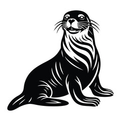 Cute Silhouette of a Sea Lion line art vector cartoon illustration, Funny Sea Lion Vector Illustration, clipart