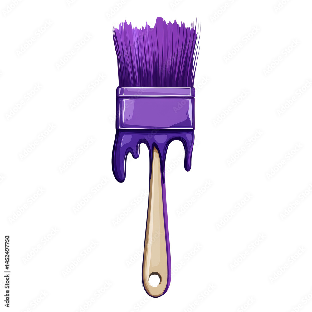 Poster vibrant purple paint oozing from a brush, artistic expression and bold creativity isolated on transp