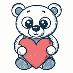 Fototapeta premium Create a vector illustration of a bold-outlined teddy bear, holding a single object (unspecified), with a strong, thick stroke. Ensure high resolution and clean lines.