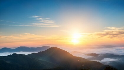 hope concept bokeh light and abstract blurry blue sky and clouds mountain sunrise background