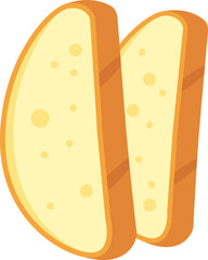 Two slices of bread with an airy texture are standing upright, showcasing their soft interior and golden brown crust, ideal for breakfast or snack