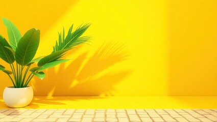 palm trees and yellow wall summer background