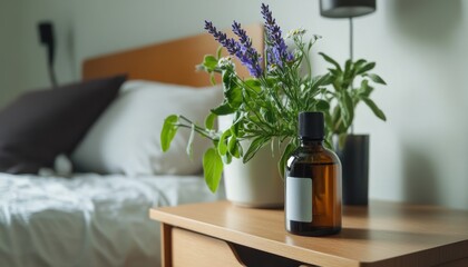 Aroma of lavender and chamomile mist enhancing sleep in a cozy bedroom environment