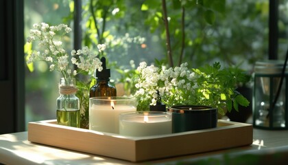Aroma journey scent layering with essential oils in a cozy green space