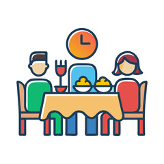 Family Dinner Icon - Meal Together, Family Gathering, Family Bond,A colorful vector icon representing a family enjoying a meal together, symbolizing family bonding, dinner time, and togetherness
