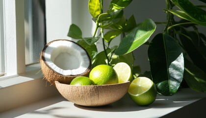 Tropical summer living room aroma with coconut and lime indoor space natural light relaxing vibe
