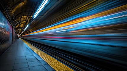 Obraz premium Subway Speed: A blur of light and motion in the underground. Capturing the essence of urban transit with a vibrant long exposure shot.