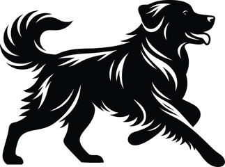 Fototapeta premium Vector illustration shows a black and white dog, a cartoon animal silhouette