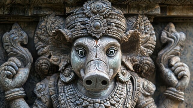 Lord Vishnu in his Varaha form (boar avatar).