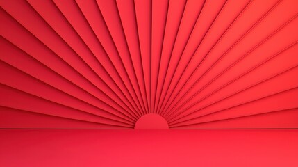 Abstract Red Background with Radiating Lines and Round Horizon Effect