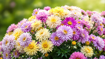 Obraz premium delightful cluster of pastel-colored daisies in full bloom