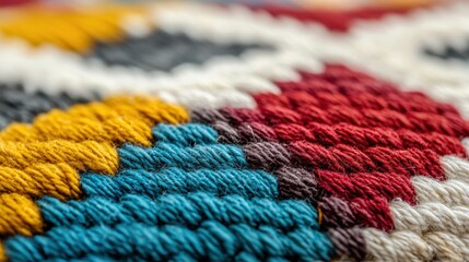 Fototapeta premium Colorful Textile Pattern with Interwoven Stripes and Geometric Shapes