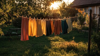 Sunset Clothesline Serenity: Warm Hues of Rustic Charm