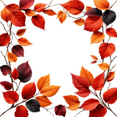 Fototapeta premium Vibrant autumn leaf frame with rich red, orange, and yellow hues, perfect for seasonal designs