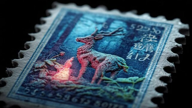 Vintage stamp featuring a majestic deer in a forest