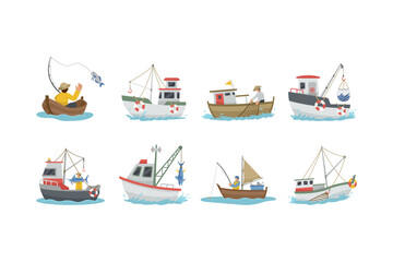 Set of Flat Fisherman Illustration