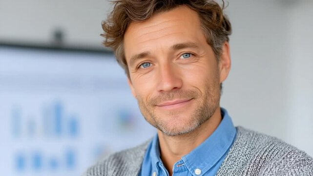 Smiling professional male: A handsome male professional radiates a friendly smile, exuding confidence and approachability. This image captures the essence of a capable leader or a trusted colleague.