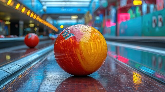 Bowling ball on lane in amusement center