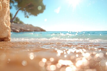 Rocky Shoreline With Foamy Waves and Sparkling Water