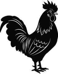 Detailed Rooster Silhouette – Farm Animal Illustration with Feather Design

