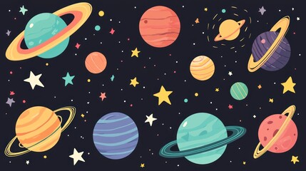 Minimalist space-themed sticker featuring planets and stars