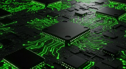 Glowing Green Circuit Board Abstract Technology Background