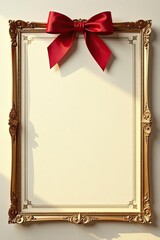 Elegant Gold Frame with a Crimson Bow, Perfect for Announcements or Special Messages